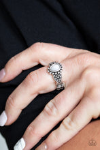 Load image into Gallery viewer, Paparazzi Pep Talk - Silver - Gray Teardrop Bead - Dainty Band Ring - $5 Jewelry with Ashley Swint