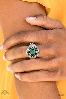 Paparazzi Please and Thank You Green Bead - Antiqued Silver Studs - Ring - Fashion Fix Exclusive September 2019 - $5 Jewelry With Ashley Swint