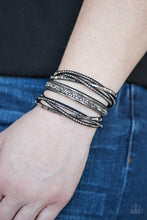 Load image into Gallery viewer, Paparazzi Punk Prowess - Black - Suede Band - Rhinestones - Wrap / Snap Bracelet - $5 Jewelry With Ashley Swint