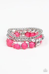 Paparazzi Rural Restoration - Pink Stone Beads - White Rhinestones - Set of 3 Stretchy Bracelets - $5 Jewelry with Ashley Swint
