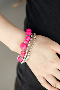 Paparazzi Rural Restoration - Pink Stone Beads - White Rhinestones - Set of 3 Stretchy Bracelets - $5 Jewelry with Ashley Swint