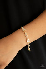 Load image into Gallery viewer, Paparazzi Social GLISTENING - Gold - White Rhinestones - Bracelet - $5 Jewelry with Ashley Swint