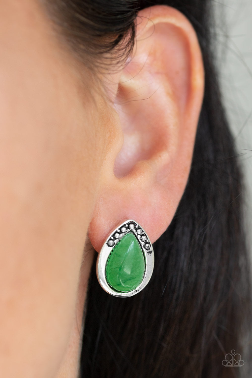 Paparazzi Stone Spectacular - Green Stone - Teardrop Post Earrings - $5 Jewelry with Ashley Swint