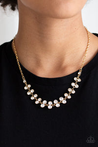 Paparazzi Super Starstruck - Gold - White Rhinestones - Necklace & Earrings - $5 Jewelry with Ashley Swint