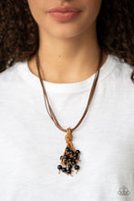 Load image into Gallery viewer, Paparazzi Tassel Trek - Black Beaded Tassel - Brown Cording - Sliding Knot Closure - Necklace - $5 Jewelry With Ashley Swint
