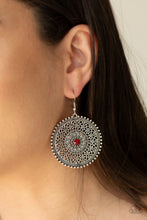 Load image into Gallery viewer, Paparazzi WHEEL and Grace - Red - Rhinestones - Silver Earrings - $5 Jewelry With Ashley Swint