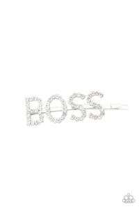 Paparazzi Starlet Shimmer - Yas Boss! - White Rhinestones - "BOSS" Hair Pin - $5 Jewelry with Ashley Swint