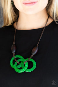 Paparazzi Bahama Drama - Green - Wooden Necklace and matching Earrings - $5 Jewelry With Ashley Swint