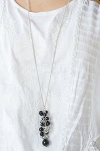 Paparazzi Ballroom Belle - Black Beads - Silver Necklace and matching Earrings - $5 Jewelry With Ashley Swint