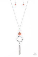 Load image into Gallery viewer, Paparazzi Bold Balancing Act - Orange Pearly Bead - Silver Chain Tassel Necklace &amp; Earrings - $5 Jewelry With Ashley Swint