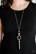 Load image into Gallery viewer, Paparazzi Bold Balancing Act - Orange Pearly Bead - Silver Chain Tassel Necklace &amp; Earrings - $5 Jewelry With Ashley Swint