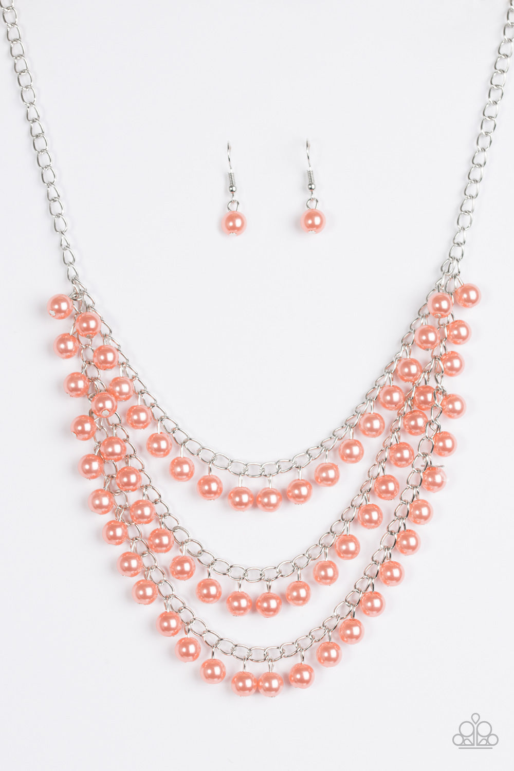 Paparazzi Chicly Classic - Orange Pearls - Silver Earrings & Earrings - $5 Jewelry With Ashley Swint