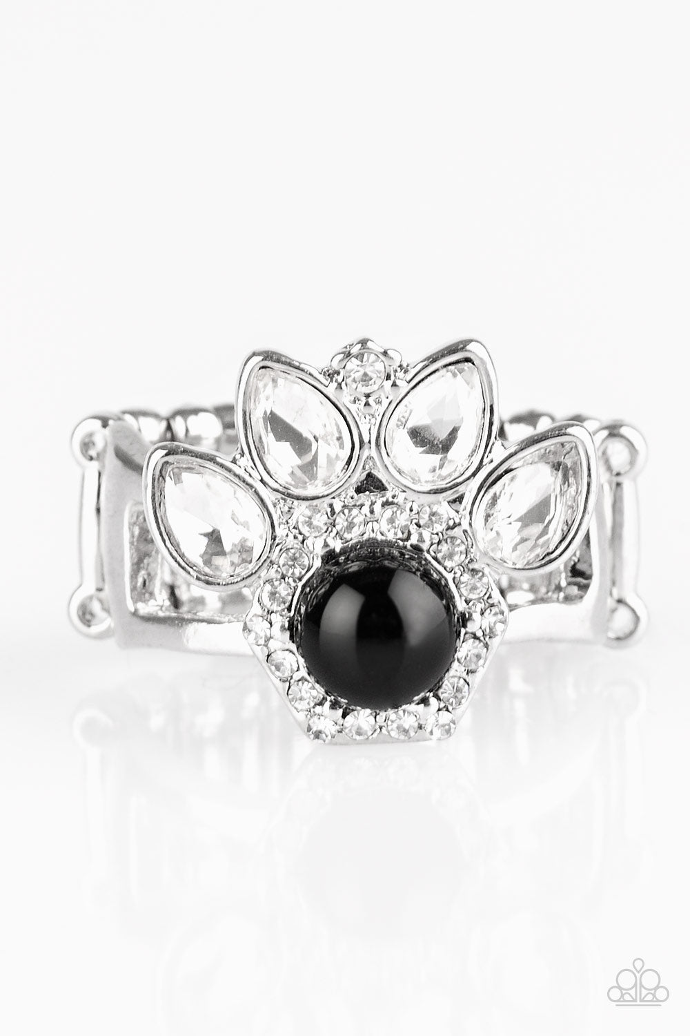 Paparazzi Crown Coronation - Black - White Rhinestone Silver Ring - $5 Jewelry with Ashley Swint