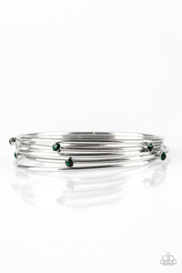 Paparazzi Delicate Decadence - Green Rhinestone - Set of 5 Bracelets - $5 Jewelry With Ashley Swint
