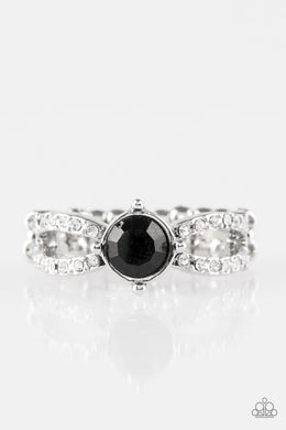 Paparazzi Ever Elegant - Black - and White Rhinestones - Dainty Stretchy Silver Band Ring - $5 Jewelry With Ashley Swint