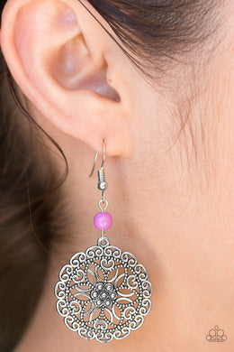 Paparazzi Full Floral - Purple Bead - Silver Earrings - $5 Jewelry With Ashley Swint