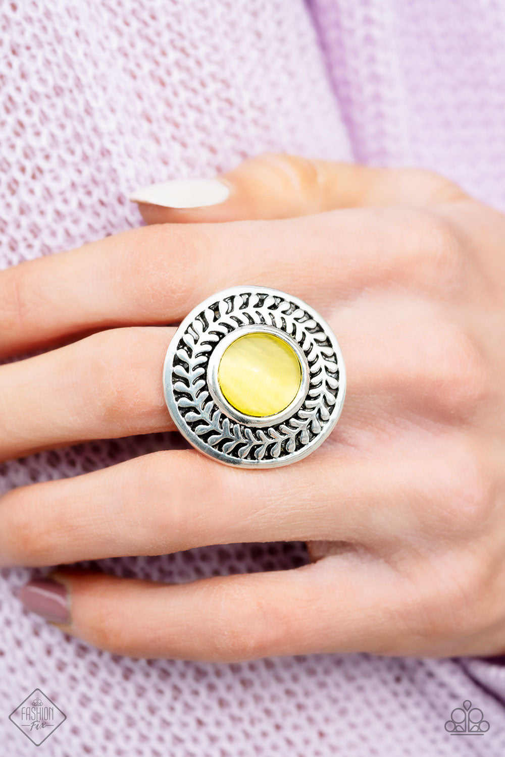 Paparazzi Garden Garland - Yellow Moonstone - Silver Ring - Fashion Fix / Trend Blend April 2019 - $5 Jewelry With Ashley Swint