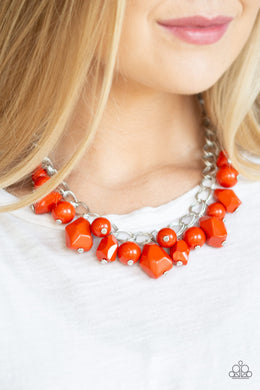 Paparazzi Gorgeously Globetrotter - Orange - Double Silver Chain Necklace & Earrings - $5 Jewelry With Ashley Swint