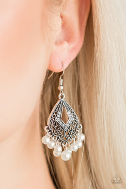 Paparazzi Gracefully Gatsby - White Pearl - Silver Earrings - $5 Jewelry With Ashley Swint