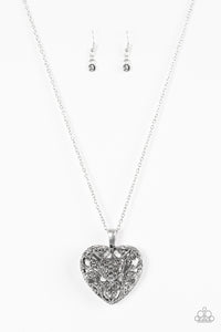 Paparazzi Heartless Heiress - Silver Rhinestones - Heart - Necklace & Earrings - $5 Jewelry With Ashley Swint