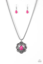 Load image into Gallery viewer, Paparazzi Mojave Meadow - Pink Stone - Dramatic Pendant - Silver Necklace and matching Earrings - $5 Jewelry With Ashley Swint