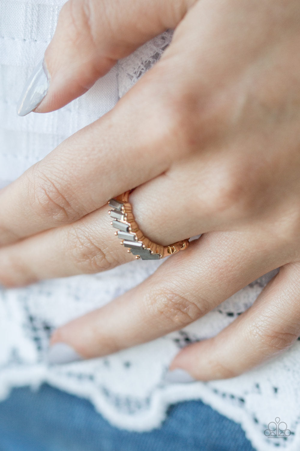 Paparazzi Money Hungry - Gold - Hematite Rhinestones - Dainty Band Ring - $5 Jewelry With Ashley Swint