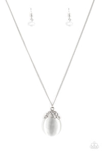 Paparazzi Nightcap and Gown - White - Teardrop Moonstone - Necklace & Earrings - $5 Jewelry With Ashley Swint