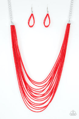 Paparazzi Peacefully Pacific - Red Seed Beads - Necklace & Earrings - $5 Jewelry With Ashley Swint