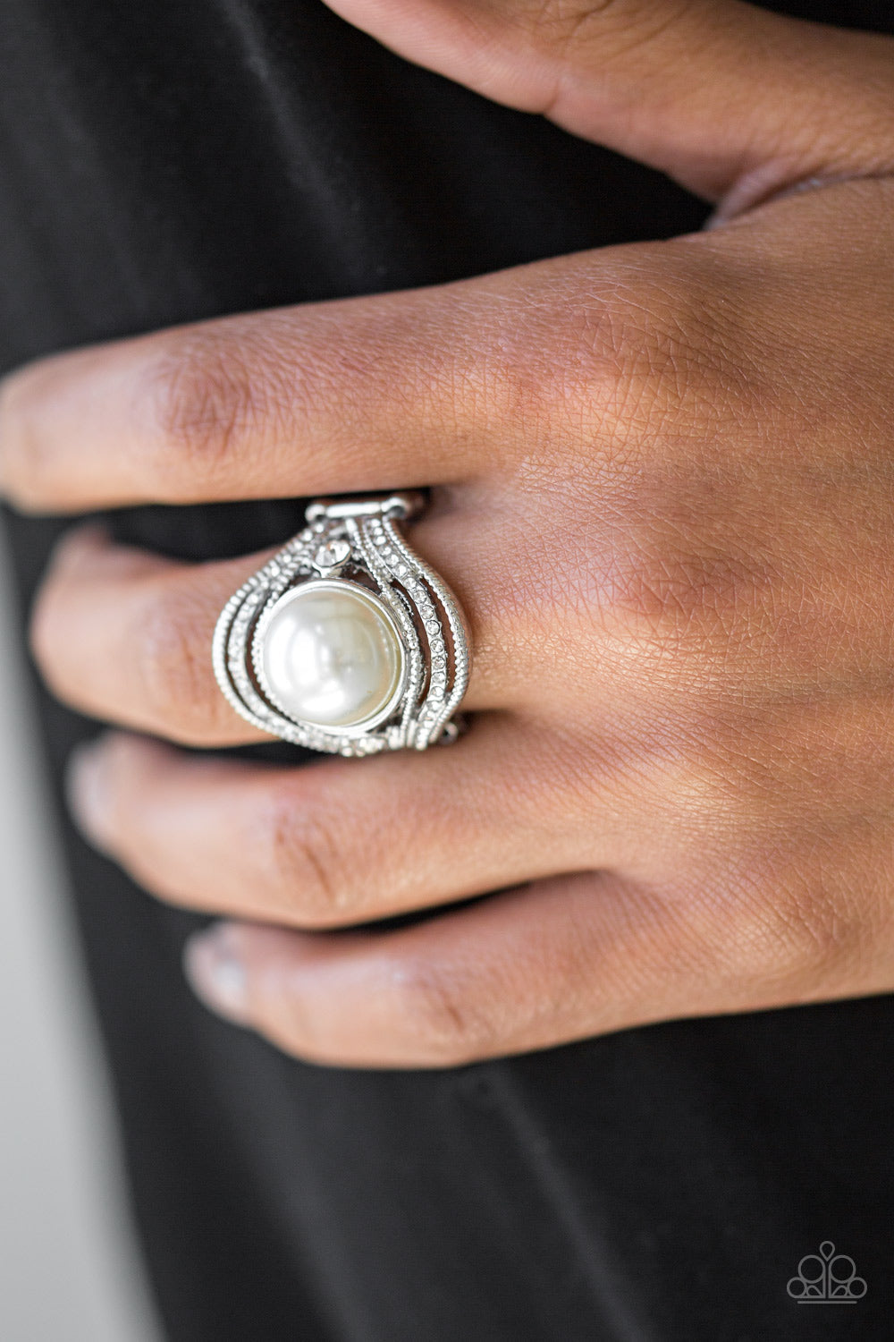 Paparazzi Quite Queen Mary - White Pearl - Rhinestone Ring - $5 Jewelry With Ashley Swint