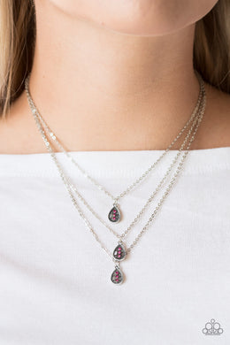 Paparazzi Radiant Rainfall - Pink Rhinestones - Silver Necklace & Earrings - $5 Jewelry With Ashley Swint
