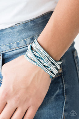 Paparazzi Rock Star Attitude - Blue - White Rhinestones, Silver Studs - Double Wrap Bracelet - $5 Jewelry With Ashley Swint