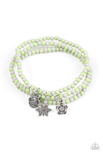 Load image into Gallery viewer, Paparazzi Rooftop Gardens - Green - Gray Beads - Floral Charms - Set of 3 Stretchy Band Bracelets - $5 Jewelry With Ashley Swint