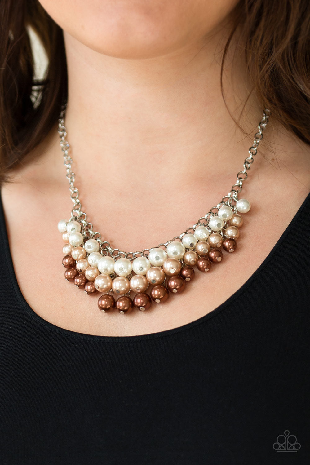 Paparazzi Run For The HEELS! - Brown Pearls - Silver Necklace and matching Earrings - $5 Jewelry With Ashley Swint