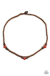 Paparazzi Vitality - Orange Stones - Brown Cording - Sliding Knot - Urban Necklace - $5 Jewelry With Ashley Swint