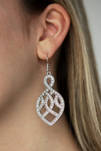 Load image into Gallery viewer, Paparazzi A Grand Statement - White Rhinestones - Ribbons of Shimmery Silver - Earrings - $5 Jewelry With Ashley Swint
