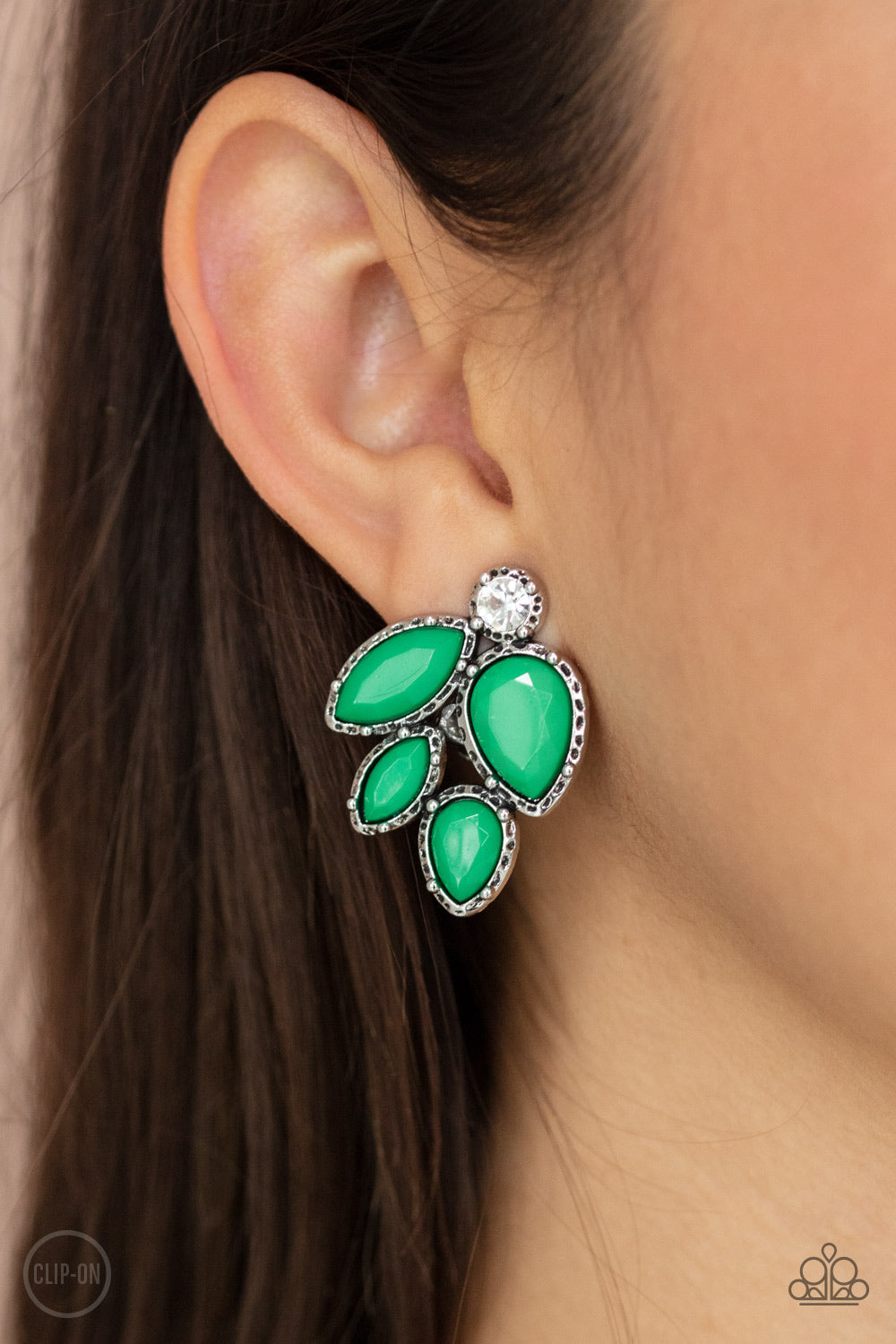 PRE-ORDER - Paparazzi Fancy Foliage - Green - Clip On Earrings - $5 Jewelry with Ashley Swint