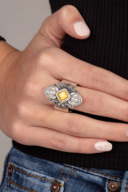 Paparazzi Impressive TREK Record - Yellow - Ring - $5 Jewelry with Ashley Swint