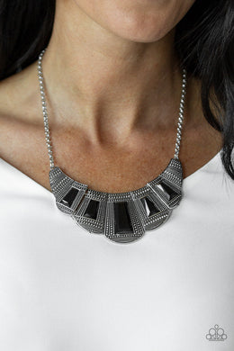 Paparazzi Lion Den - Black Beads - Studded Silver Frames - Necklace and matching Earrings - $5 Jewelry with Ashley Swint