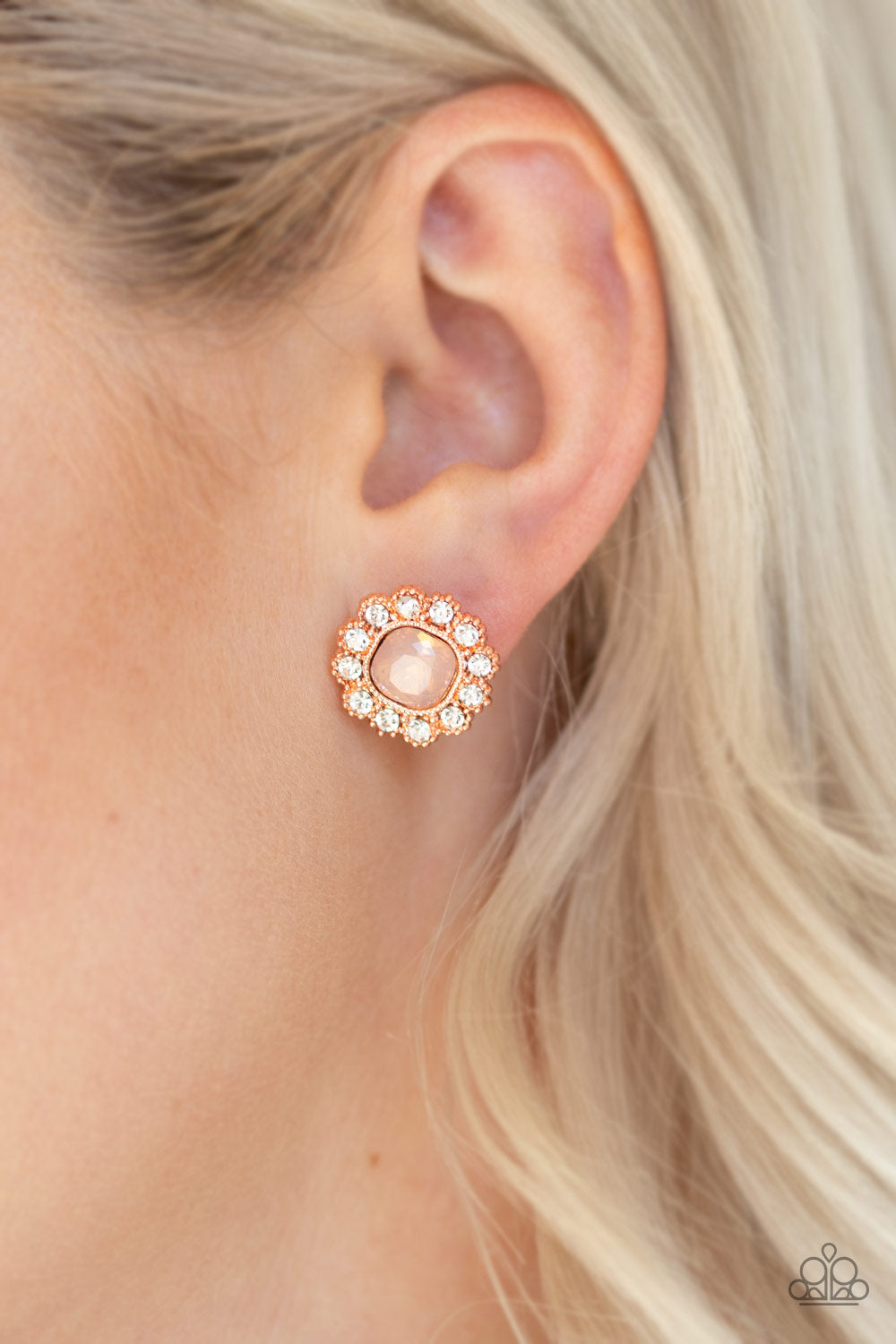 Paparazzi Little Lady - Copper - White Rhinestones - Post Earrings - $5 Jewelry with Ashley Swint
