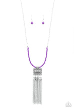 Load image into Gallery viewer, Paparazzi Mayan Masquerade - Purple Beads - Silver Fringe Chain Necklace and matching Earrings - $5 Jewelry With Ashley Swint