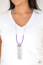 Load image into Gallery viewer, Paparazzi Mayan Masquerade - Purple Beads - Silver Fringe Chain Necklace and matching Earrings - $5 Jewelry With Ashley Swint