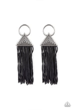 Load image into Gallery viewer, Paparazzi Oh My GIZA - Black Tasseled Cording / Thread / Fringe - Silver Hoop Post Earrings - $5 Jewelry With Ashley Swint