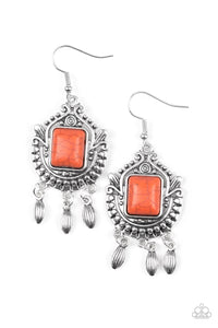 Paparazzi Open Pastures - Orange Stone - Ornate Silver Frame - Earrings - $5 Jewelry with Ashley Swint