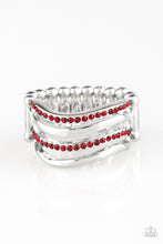 Load image into Gallery viewer, Paparazzi Pageant Wave - Red Rhinestones - Silver Ring - $5 Jewelry With Ashley Swint