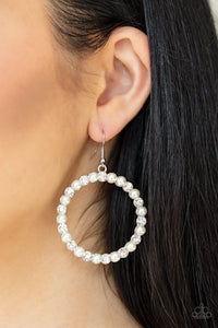 Paparazzi Pearl Palace - White Pearls & Rhinestones - Hoop Earrings - $5 Jewelry with Ashley Swint