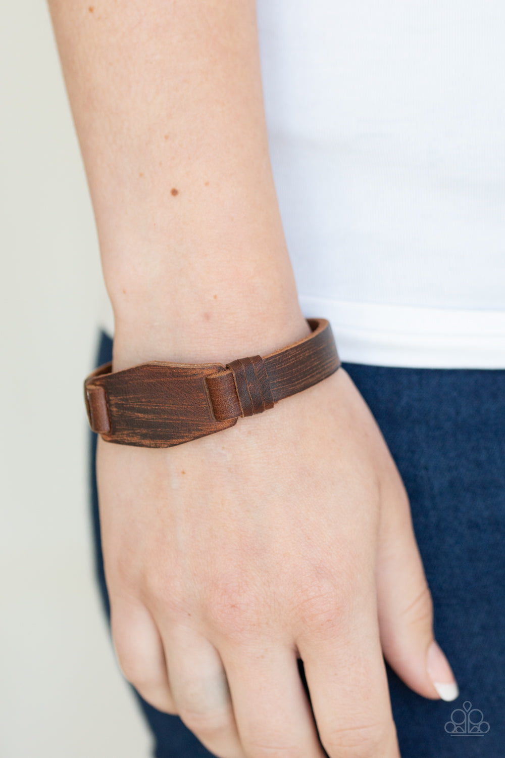 Paparazzi Plainly Pioneer - Brown - Leather Bands - Adjustable Snap Bracelet - $5 Jewelry with Ashley Swint
