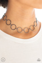 Load image into Gallery viewer, Paparazzi Retro Metro - Black Gunmetal - Choker Necklace and matching Earrings - $5 Jewelry With Ashley Swint