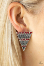 Load image into Gallery viewer, Paparazzi Terra Tricolor - Red - Triangle Silver Earrings - $5 Jewelry with Ashley Swint