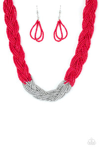 Paparazzi Brazilian Brilliance - Red Seed Bead Necklace and matching Earrings - $5 Jewelry With Ashley Swint