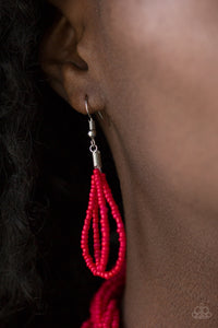 Paparazzi Brazilian Brilliance - Red Seed Bead Necklace and matching Earrings - $5 Jewelry With Ashley Swint